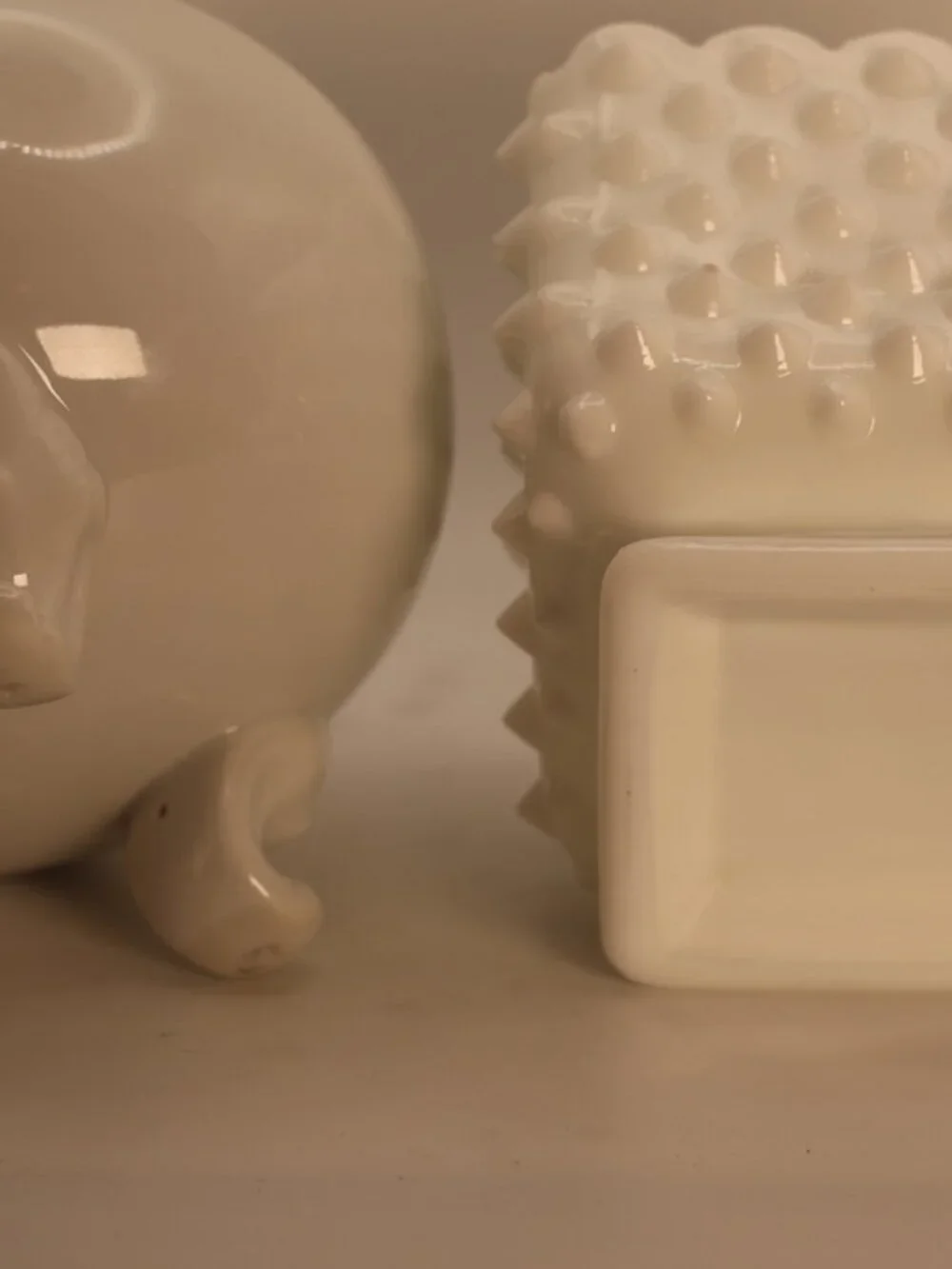 Vintage White Milk Glass Hobnail Planter & Footed Vase Set